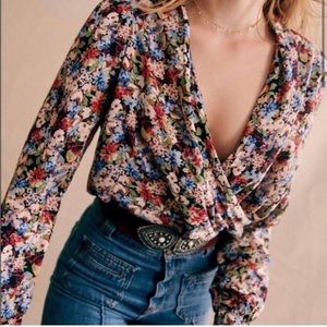 Sézane floral wrap blouse